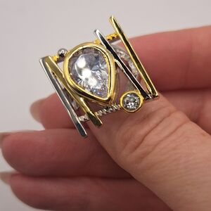 New 3.25ct Teardrop and Mixed Metal Ring